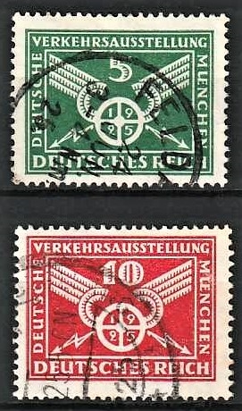 FRIMÆRKER TYSK RIGE: 1925 | AFA 370,371 | Trafikudstilling. - 5 + 10 pf. - Stemplet